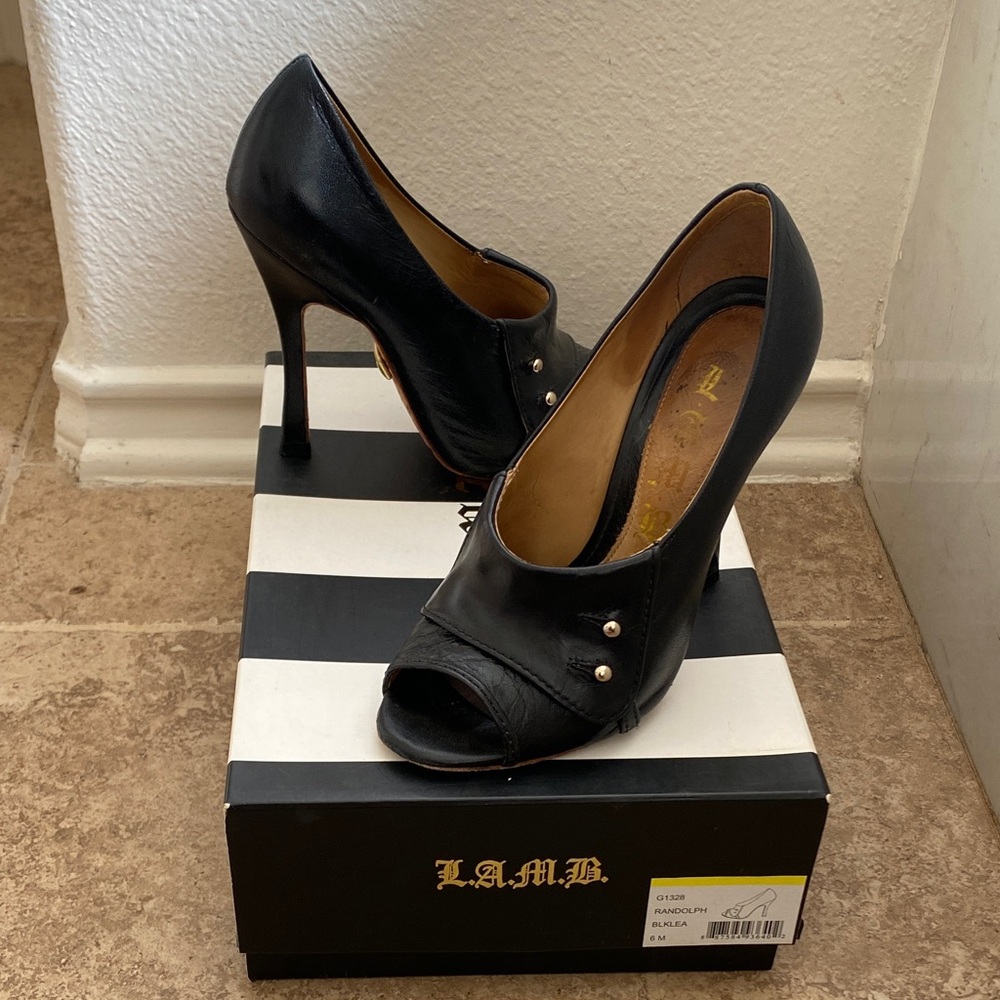 L.A.M.B. Elegant Black Open Toe Heels